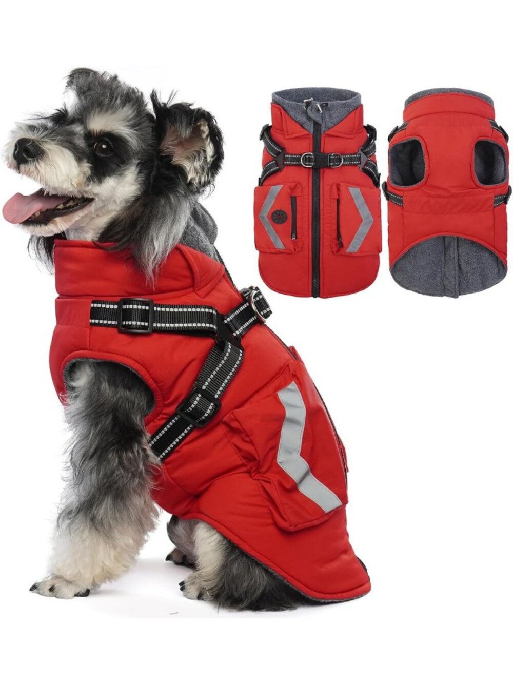 Cozy Fleece Lined Dog Winter Coat with Harness, Turtleneck & Pockets - Small